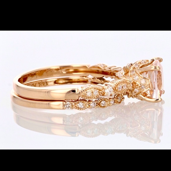 🌹14k Rose Gold Vintage Insp. Morganite & Diamond - Picture 6 of 6